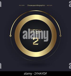 Step 2 Luxury number option for Premium multipurpose Infographic Vector template, an element step option, golden version on a dark background Stock Vector