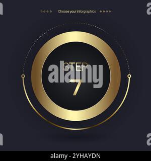 Step 7 Luxury number option for Premium multipurpose Infographic Vector template, an element step option, golden version on a dark background Stock Vector