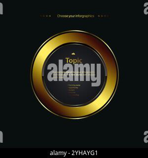 Luxury circle in golden color, abstract Vector button for multipurpose Infographic template, gold element options with text details and premium golden Stock Vector