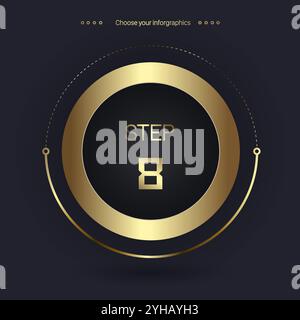 Step 8 Luxury number option for Premium multipurpose Infographic Vector template, an element step option, golden version on a dark background Stock Vector