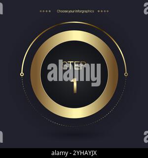 Step 1 Luxury number option for Premium multipurpose Infographic Vector template, an element step option, golden version on a dark background Stock Vector