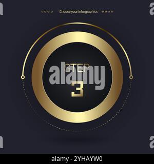 Step 3 Luxury number option for Premium multipurpose Infographic Vector template, an element step option, golden version on a dark background Stock Vector