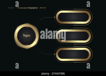 Three golden steps banner, template infographic and Luxury circle in golden color, abstract Vector button for multipurpose Infographic template, gold Stock Vector