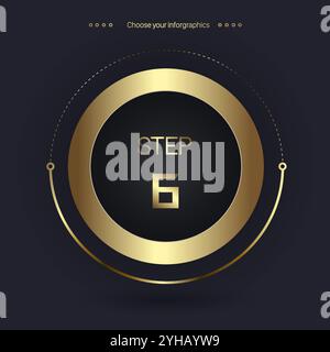 Step 6 Luxury number option for Premium multipurpose Infographic Vector template, an element step option, golden version on a dark background Stock Vector
