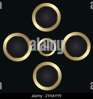Five circles option vector, luxury, and premium options, set of 5 gold circles buttons infographic, 5 premium elements, golden steps banners Stock Vector