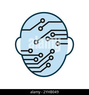 Head of AI icon, symbol, UI isorated design on white background, a modern AI  technology head with circuits of robot system icons, a vector concepts Stock Vector