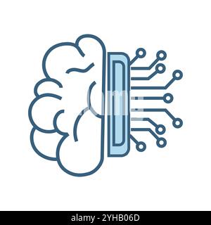 AI brain icon lines style, brain link with circuits system of artificial intelligence opporatating system, modern AI smart, robotic and cloud computin Stock Vector