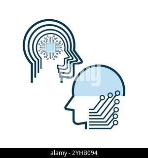 AI heads for Modern machine learning line icon, circuit heads isolated on a white background. Vector illustration. Stroke high quality symbol. Machine Stock Vector