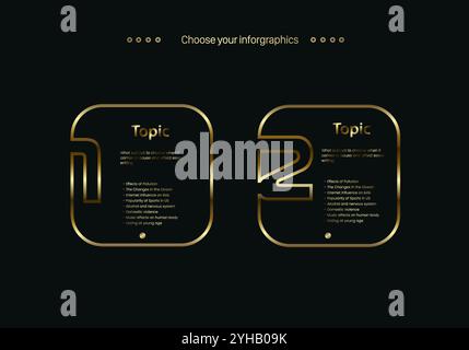 Two gold color pannels of infographic, 2 luxury boxes line multipurpose Infographic buttons design template, with three options and Premium golden ver Stock Vector