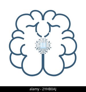 Robotic brain on top view icon, symbol with circuits system of processing and AI braind controller symbol, icon, for robotic machine technology used i Stock Vector