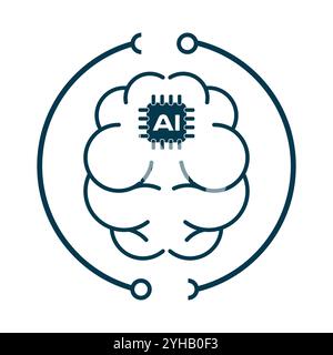 AI brain chip inside and line circle technology system for UI of wep, app, vector illustration Stock Vector
