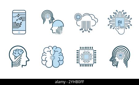 Technology icon set, set of technology icon set, such as robot, digital, vr, ai, cyber Stock Vector