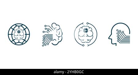 SET of AI, Artificial intelligence icon set in thin line style vector Stock Vector