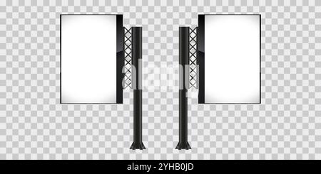 SET of two LEDs on on transparency background, 3Ds Street mock-up design with one steal collumn, a mock-up signboard design Stock Vector