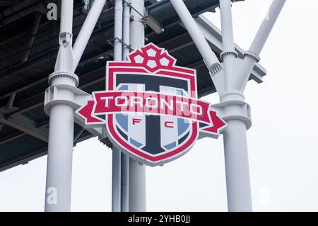 Toronto, ON, Canada – April 5, 2024:  Toronto F.C. MLS team logo at their home stadium in downtown Toronto, BMO Field Stock Photo