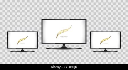 Groups of three LED TV screen mock up design, vector LCD flate TV mornitor, an Empty 3d screen for advertising banners mockup Stock Vector