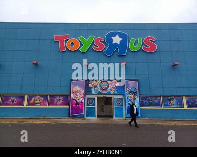 Toronto, ON, Canada – February 24, 2024: View at the Toys R Us store sign in Toronto Stock Photo