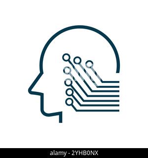 A head of AI brain chip inside it and circute of technology system for UI of wep, app, vector illustration Stock Vector