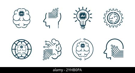 Group of AI, Artificial intelligence icon set in thin line style vector illustration design Stock Vector