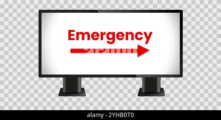 A long LCD display mock up on transparency background, with emergency text on screen, Digital kiosk LED display vector illustration Stock Vector