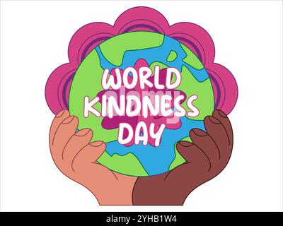 World kindness day international celebration campaign unity diversity hands sign holding earth planet global icon set design collection Stock Vector