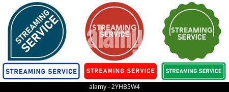 Streaming service broadcast stream live record stamp colorful badge emblem sticker label button seal design icon set collection Stock Vector