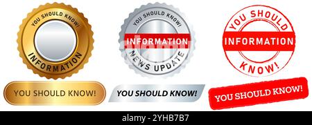 You should know stamp information news update guide sharing colorful badge seal label banner sticker emblem design icons set collection Stock Vector