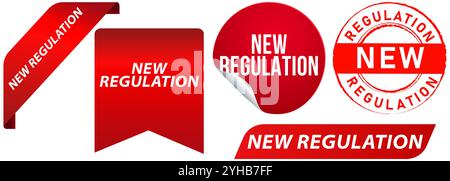 New regulations terms rules agreement service work policy stamp red badges sticker seal banner ribbon emblem peeler design icon set collection Stock Vector