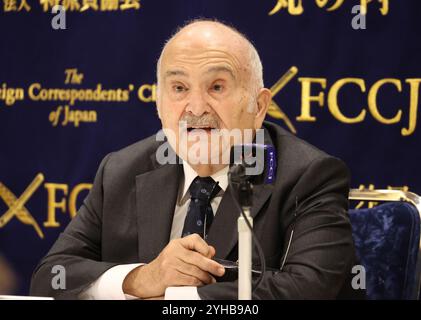 Tokyo, Japan. 11th Nov, 2024. Jordanian Prince El Hassan bin Talal, uncle of King Abdullah II speaks at the Foreign Correspondents' Club of Japan in Tokyo on Monday, November 11, 2024 as Japan and Jordan celebrate the 70 th anniversary of the commencement of diplomatic relations. (photo by Yoshio Tsunoda/AFLO) Stock Photo