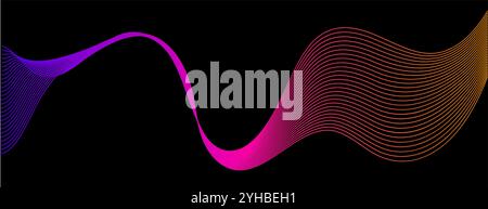 This image showcases a dynamic wave pattern in vibrant colors against a solid black background. The abstract style emphasizes movement and flow Stock Vector