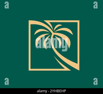 Tropical summer palm beach tree icon for resort or hotel and SPA salon, vector emblem. Palm tee on paradise island sign for vacation and travel agency, Hawaii restaurant or night club bar label Stock Vector