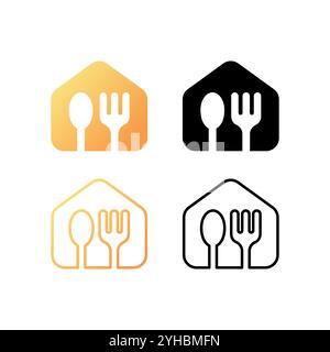spoon fork home logo icon set Stock Vector