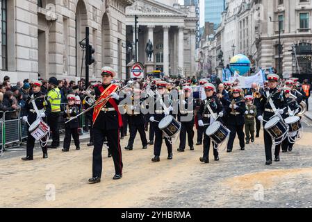 Surbiton RBL Youth Marching Band at the Lord Mayor's Show parade 2024 in the City of London, UK. Historic, traditional event. Royal British Legion Stock Photo