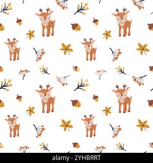 Autumn fall thanksgiving day seamless pattern with leaves, pumkins. Harvest decoration design. Square background with leaves, acorns, nuts. Childrens Stock Vector