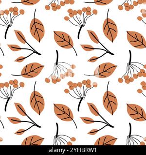 Autumn fall thanksgiving day seamless pattern with cute leaves, things, pumkins. Harvest decoration design. Square background with leaves, acorns, nut Stock Vector