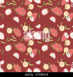 Hand drawn abstract fruit pattern with plant parts and sliced food. Seamless pattern for textile, wrapping paper, posters. Fashion textures. Stock Vector