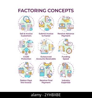 Factoring multi color concept icons Stock Vector