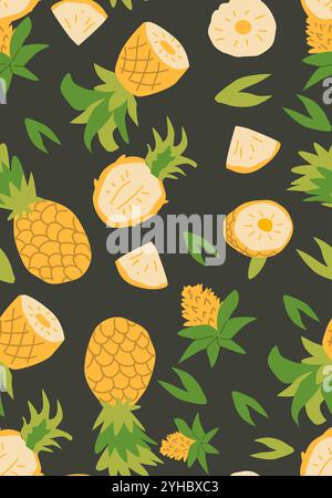 Abstract vertical pineapple poster, vector flat illustration. Summer bright pattern with tropical fruit pineapple, cover design. Can used for labels, Stock Vector