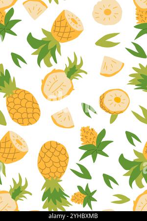 Abstract vertical pineapple poster, vector flat illustration. Summer bright pattern with tropical fruit pineapple, cover design. Can used for labels, Stock Vector