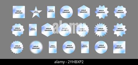 Set of stickers, hologram emblems, holographic labels on dark background. y2k gradient neon stickers for sale, products. Stock Vector