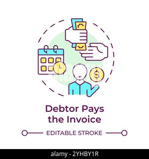 Debtor pays invoice multi color concept icon Stock Vector