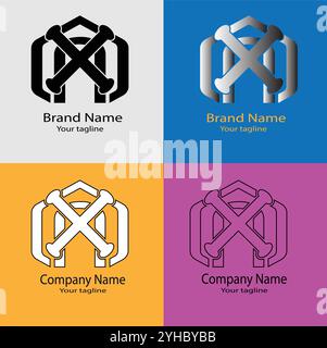 Four logo designs with different craftsmanship of the same shape Stock Vector