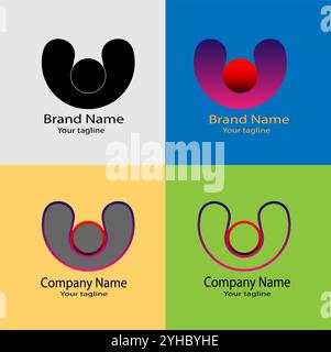 Four logo designs with different craftsmanship of the same shape Stock Vector