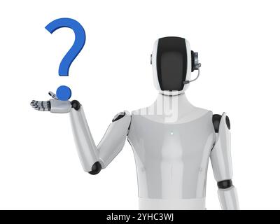 Automation customer support concept with 3d rendering humanoid robot with question mark Stock Photo