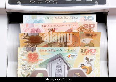 Papua New Guinean money - kina in the counting machine Stock Photo