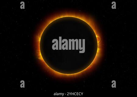 Total solar eclipse. Natural phenomenon when Moon passes between planet Earth and Sun. Full Eclipse. Elements of this image furnished by NASA. Stock Photo