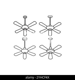 Ceiling fan outline icons set, ceiling fan logo background. black ceiling fan vector icon for web design isolated on white background. Stock Vector