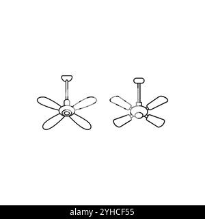 Ceiling fan outline icons set, ceiling fan logo background. black ceiling fan vector icon for web design isolated on white background. Stock Vector