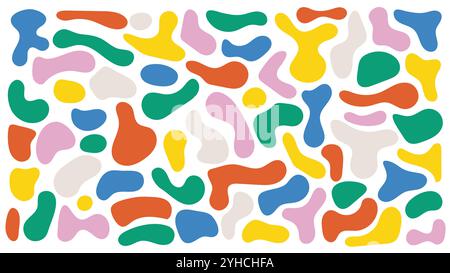 Abstract organic fluid blobs in various colors, ideal for creative backgrounds and modern decor. High quality vector set featuring irregular shapes fo Stock Vector