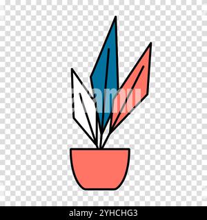 Flower in a pot in cartoon style. House plant in flat style. Vector outline icon plant on a transparent background. Stock Vector